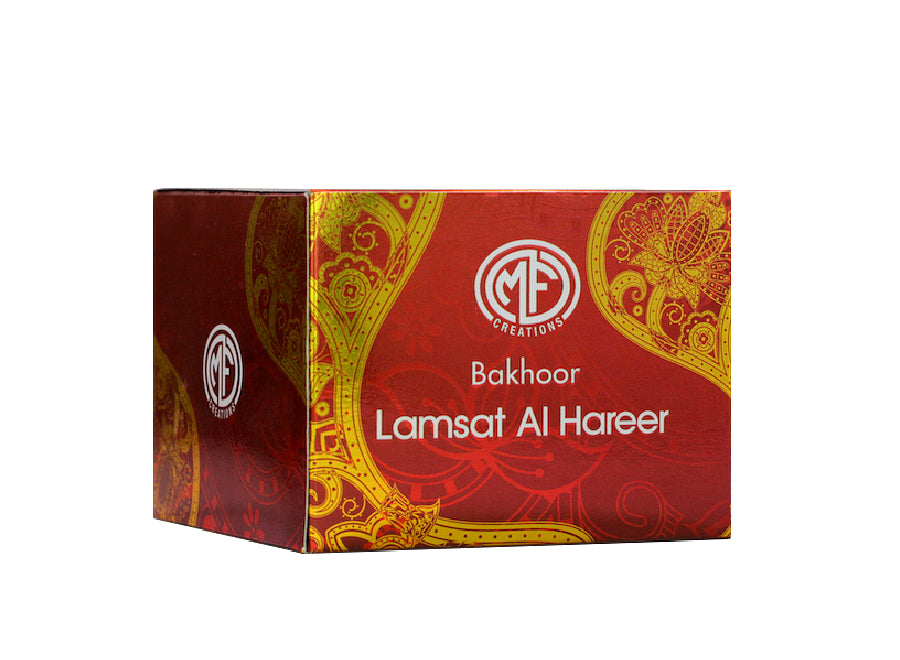 MFCreations Bakhoor Lamsat Al Hareer 70gmPerfumes & FragrancesEmits a scented fragrance that is sure to uplift your mood. Creates an elegant statement while levitating the home decor scheme. Oriental fragrance that is formulated with scented and environme