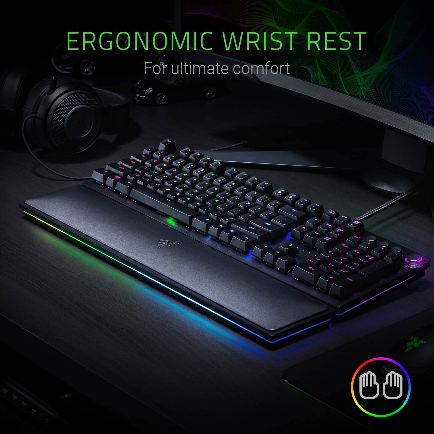 Razer Huntsman Elite - Mechanical Gaming Keyboard with Opto-Mechanical Key (Multifunction Numeric Button, Keybar, Integrated Hybrid Memory, RGB Chroma Lighting)