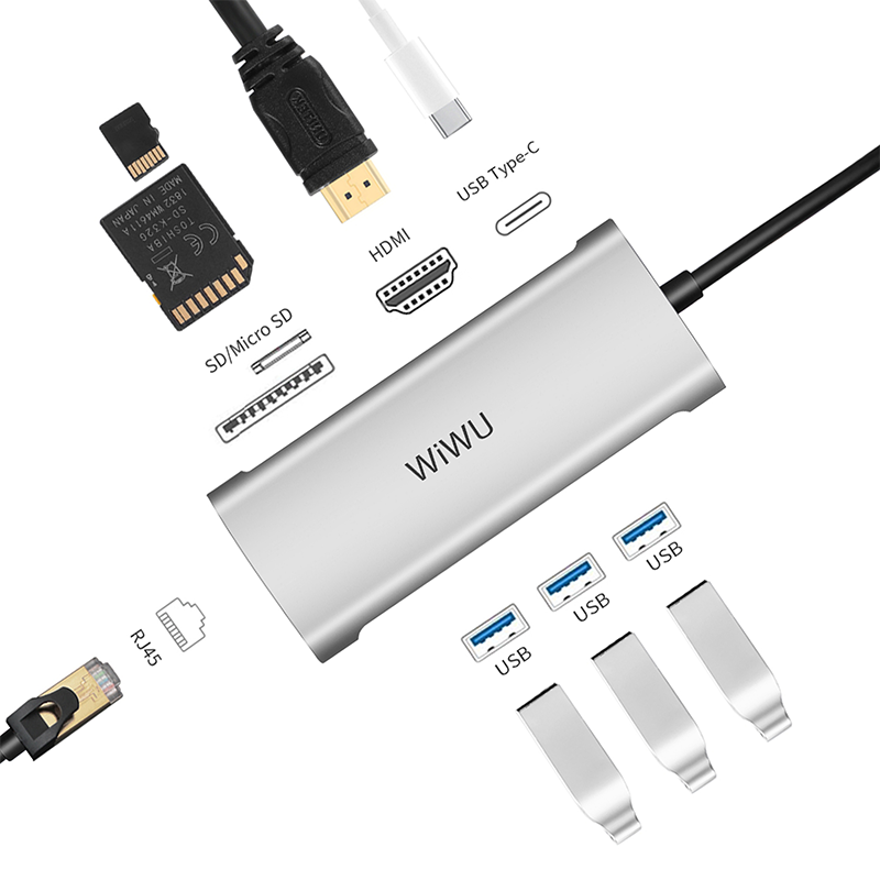 WIWU Alpha 8 In 1 USB-C Hub A831HRT - Gray