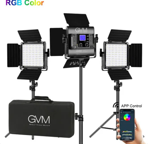 GVM 800D-RGB LED Studio 3-Video Light KitCamera Accessories3 x 800D-RGB Panels with Barndoors 3 x Soft Diffusers 3 x AC Adapters 3 x Light Stands : 7′ Put together for the image maker who requires a budget-friendly setup with color and power options, the
