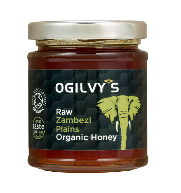 Ogilvy's Raw Zambezi Plains Organic Honey - 240gJams, Honey & SpreadsThis rare 100% organic honey is found in the remote Miombo forests located at the head of the Zambezi River in Zambia.The indigenous people use wildcrafting traditions dating back 500 ye
