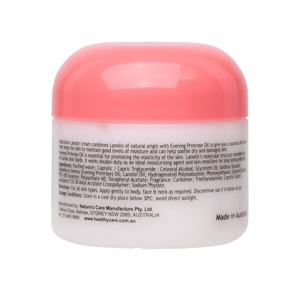 Healthy Care Lanolin Cream with Evening Primrose Oil 100gPersonal CareNatural Australian Lanolin is combined with Evening Primrose Oil to give you a luxury rich cream that helps the skin to maintain good levels of moisture and smoothness and can help reju